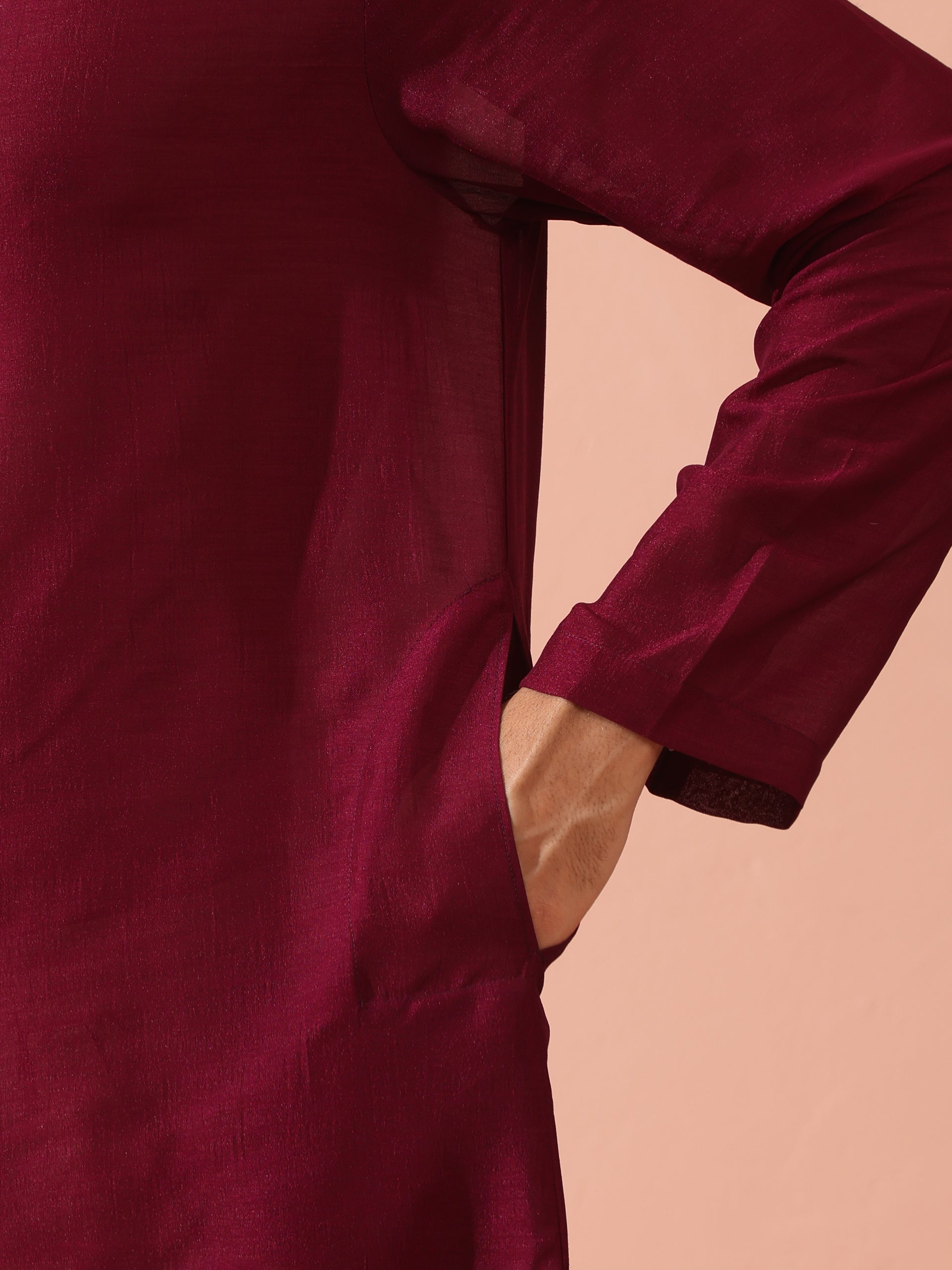 Comfort Wine Kurta with Star Buttons