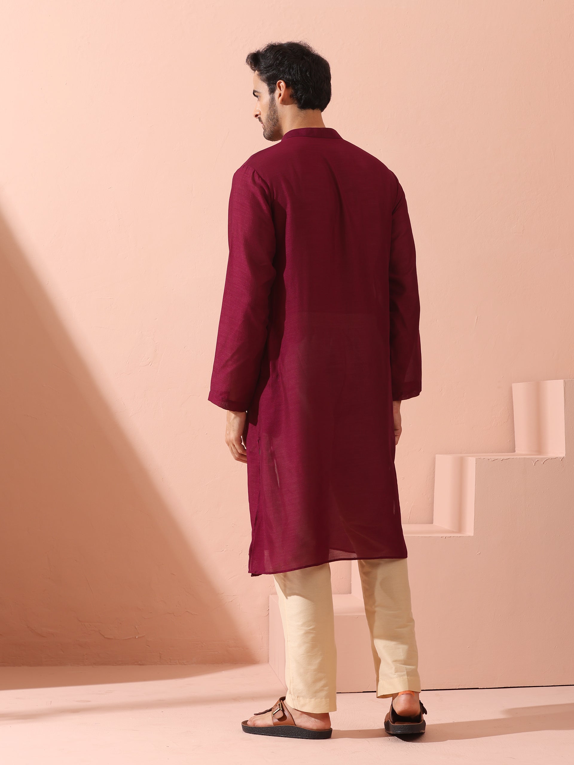 Comfort Wine Kurta with Star Buttons