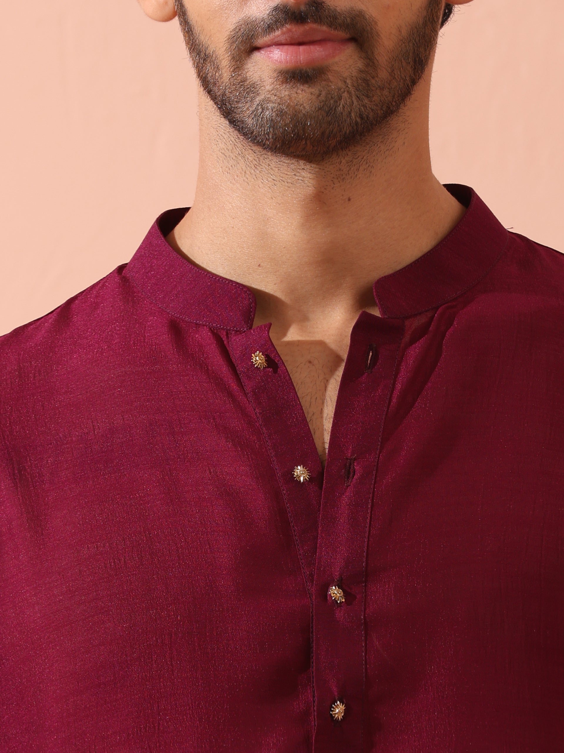 Comfort Wine Kurta with Star Buttons