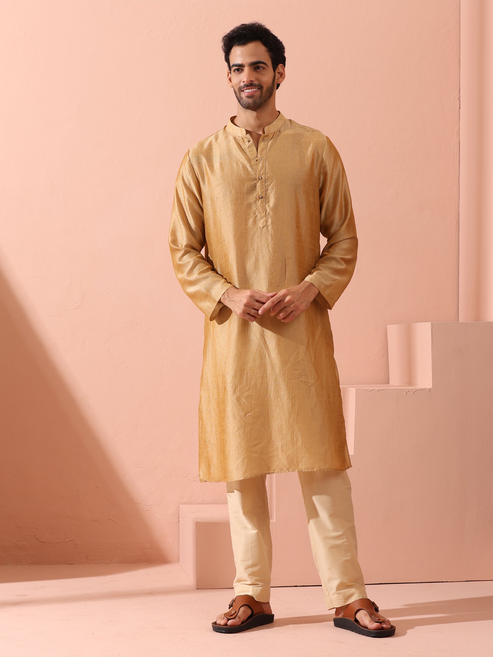 Comfort Gold Kurta with Star Buttons
