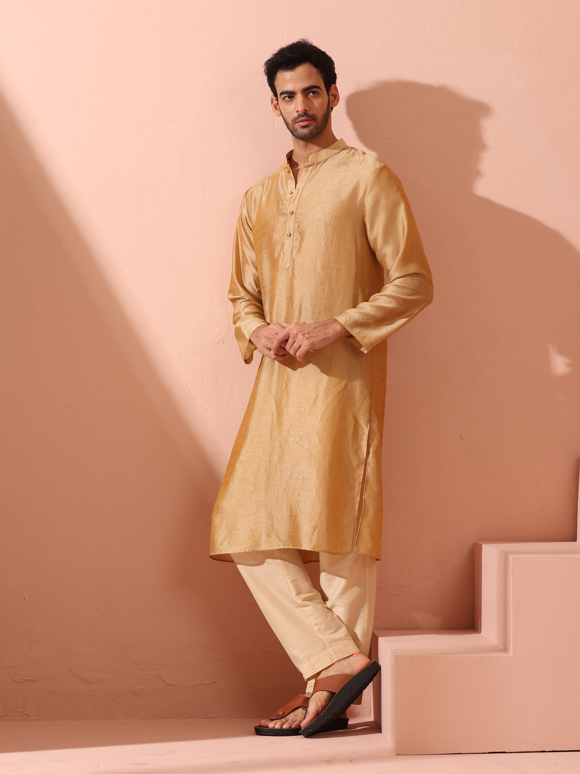 Comfort Gold Kurta with Star Buttons