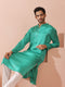 Hamilton Green Satin Kurta with Gold Buttons