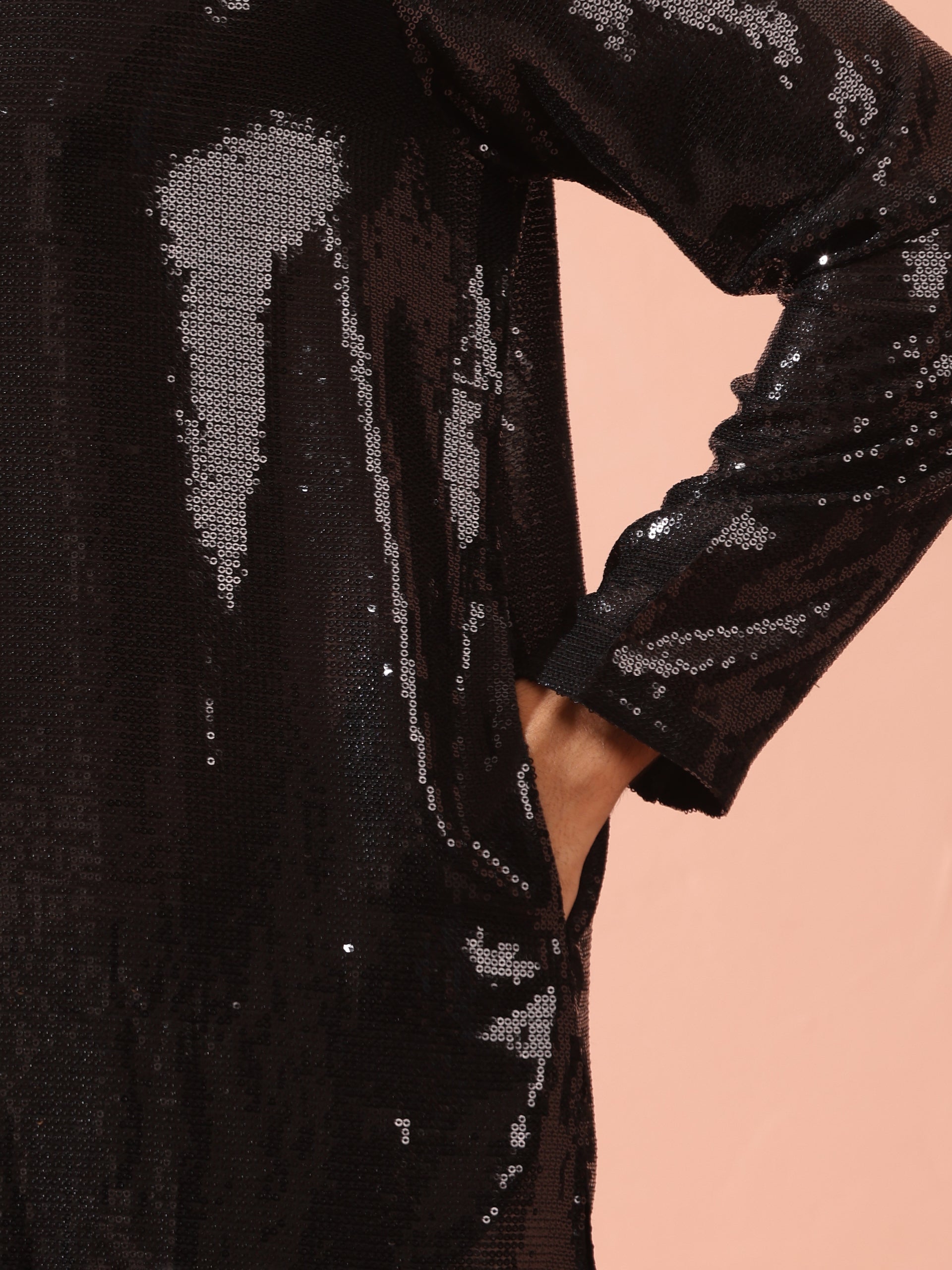 Debonair Black Sequin Kurta with Hidden Placket