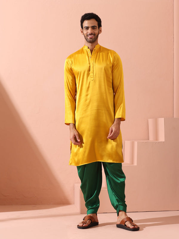 Yellow Python Satin Kurta with Hidden Placket