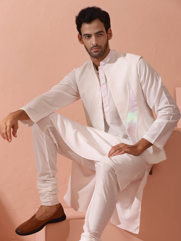 Dandy White Irridecent Sequin Crepe Kurta with Hidden Placket