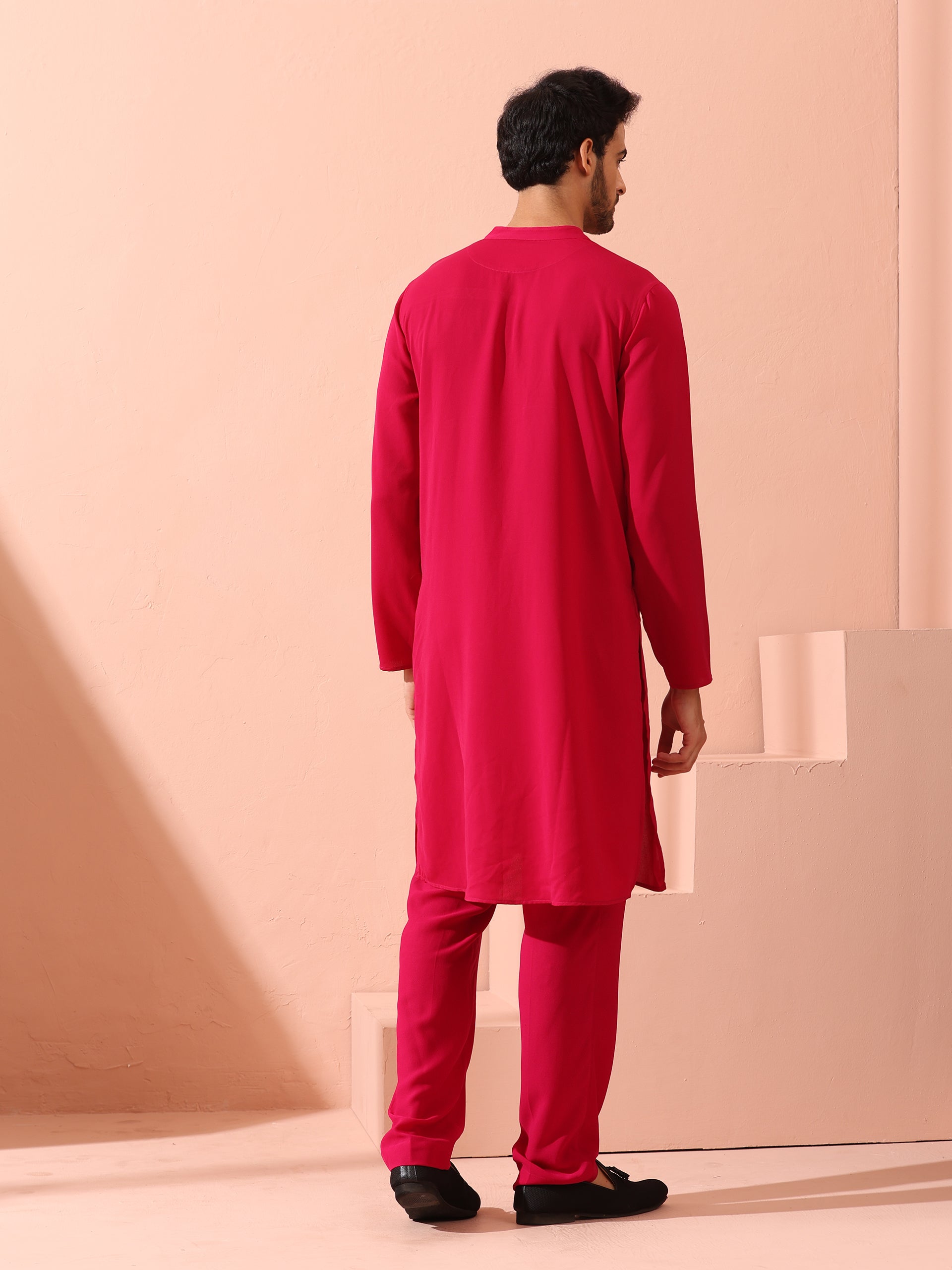 Fuchsia Korean Fabric Kurta with Gold Buttons