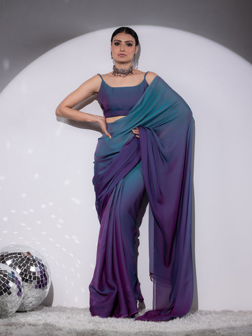 Rarity Ombre Butter Chiffon Saree with Lace & Blouse fabric
