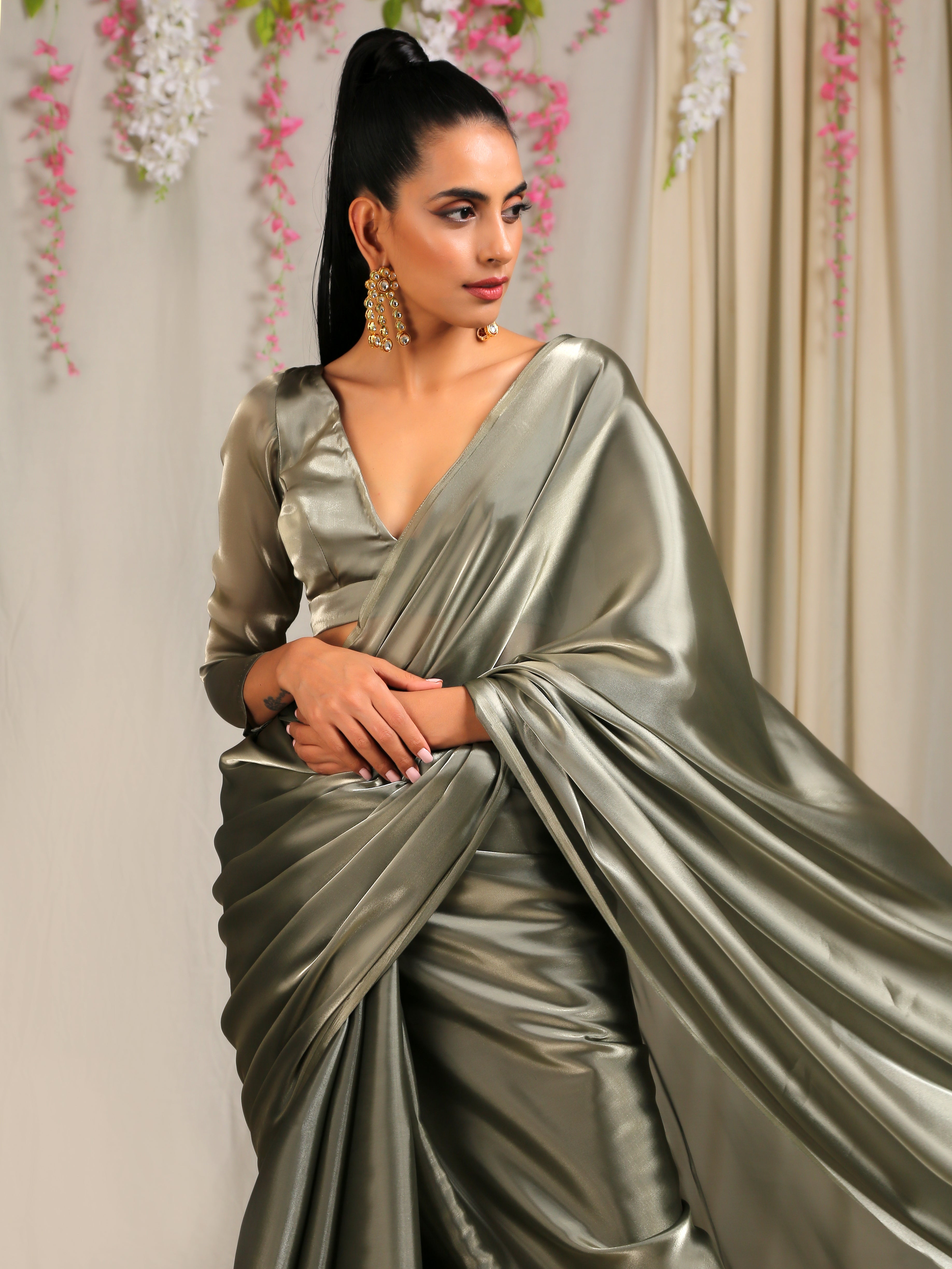 SET | Liquid Gold Saree with Lace + Liquid Blouse