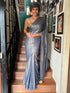 Grey Gold Chiffon Saree With Lace & Pendant on Ends