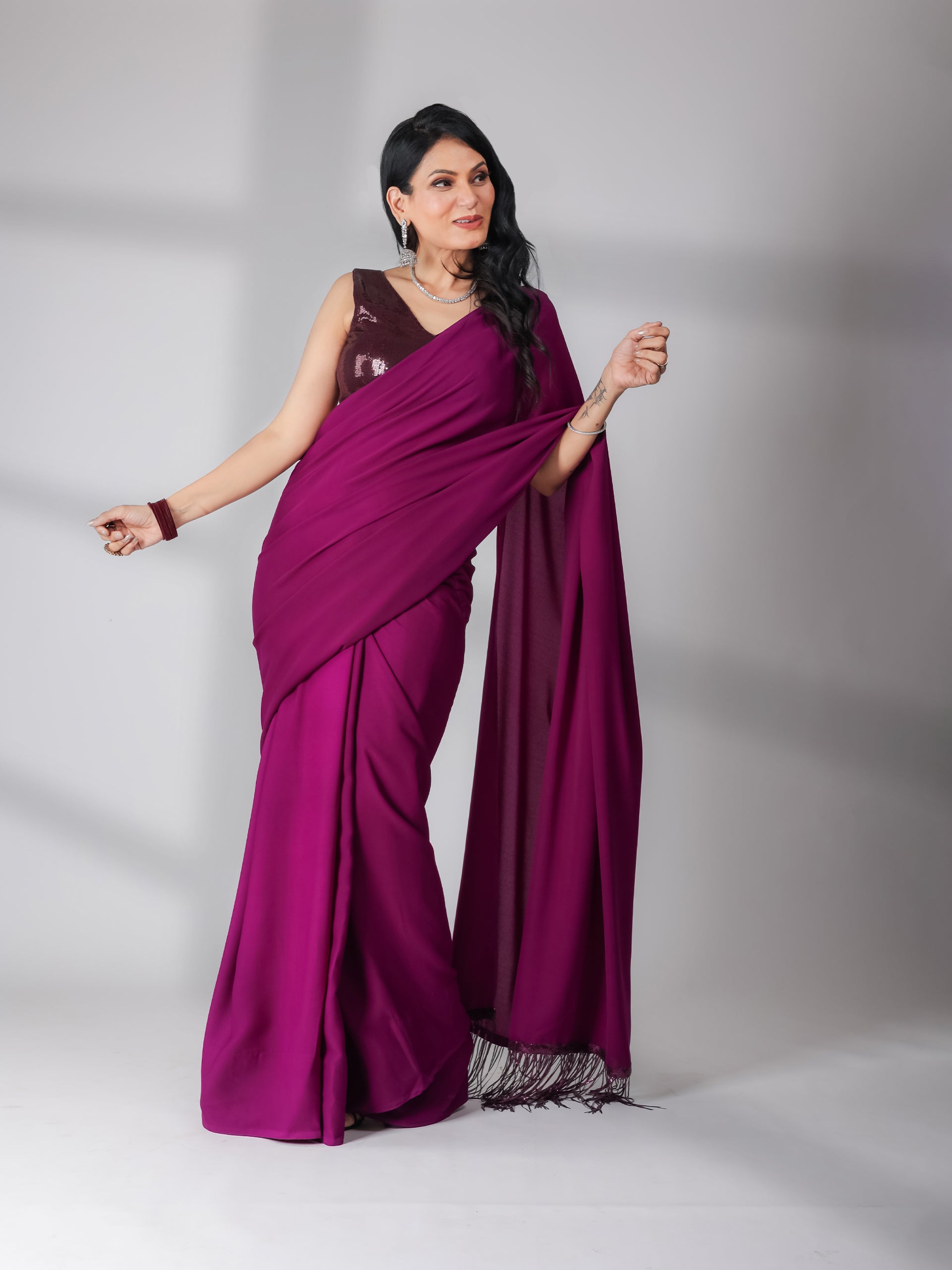 The Cocktail Plum Saree With Blouse Fabric