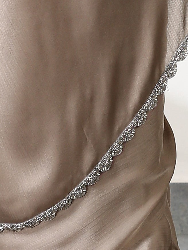 Burning Sand Butter Chiffon Saree with Embroidered Blouse Fabric