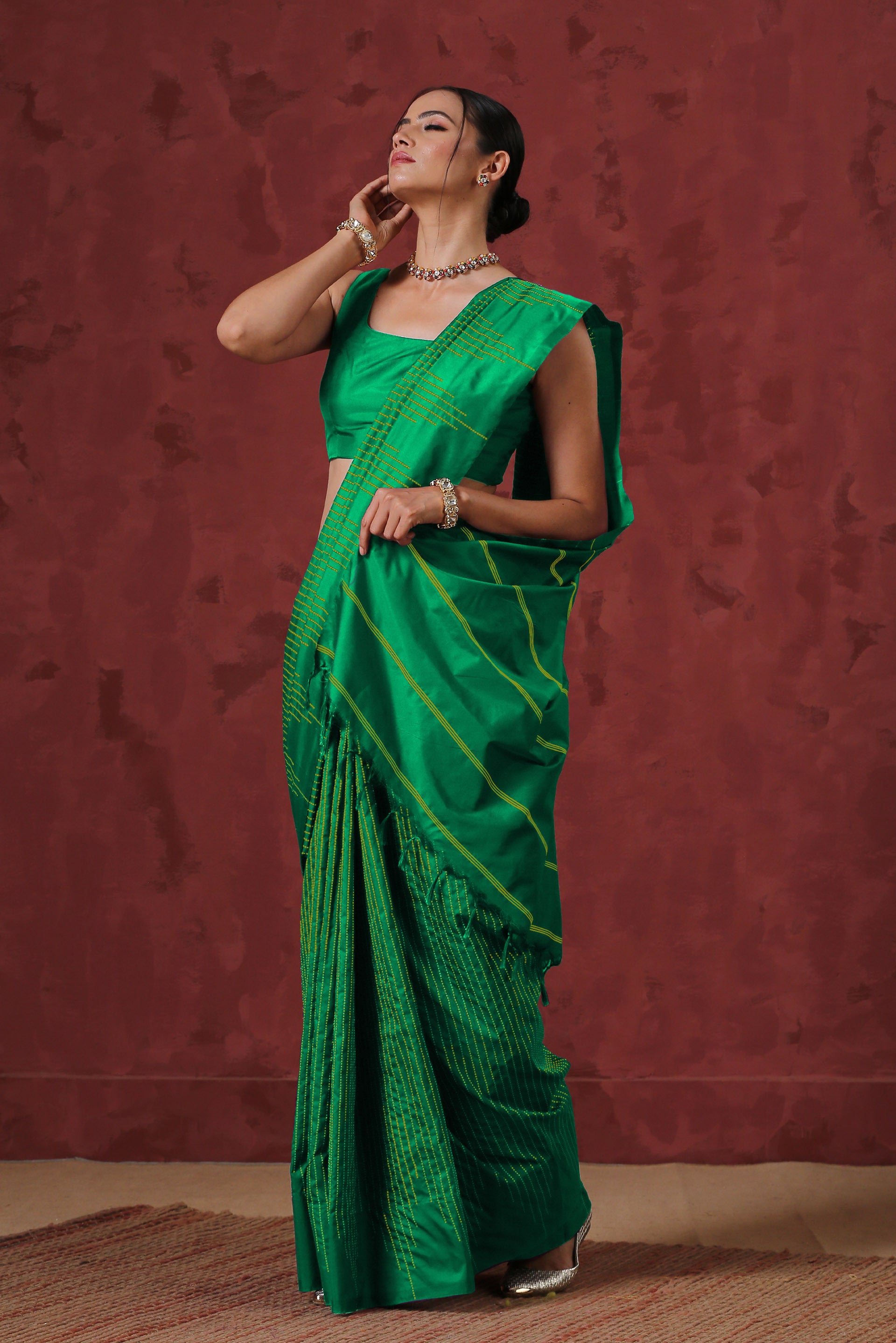 Silk Temple Green Saree