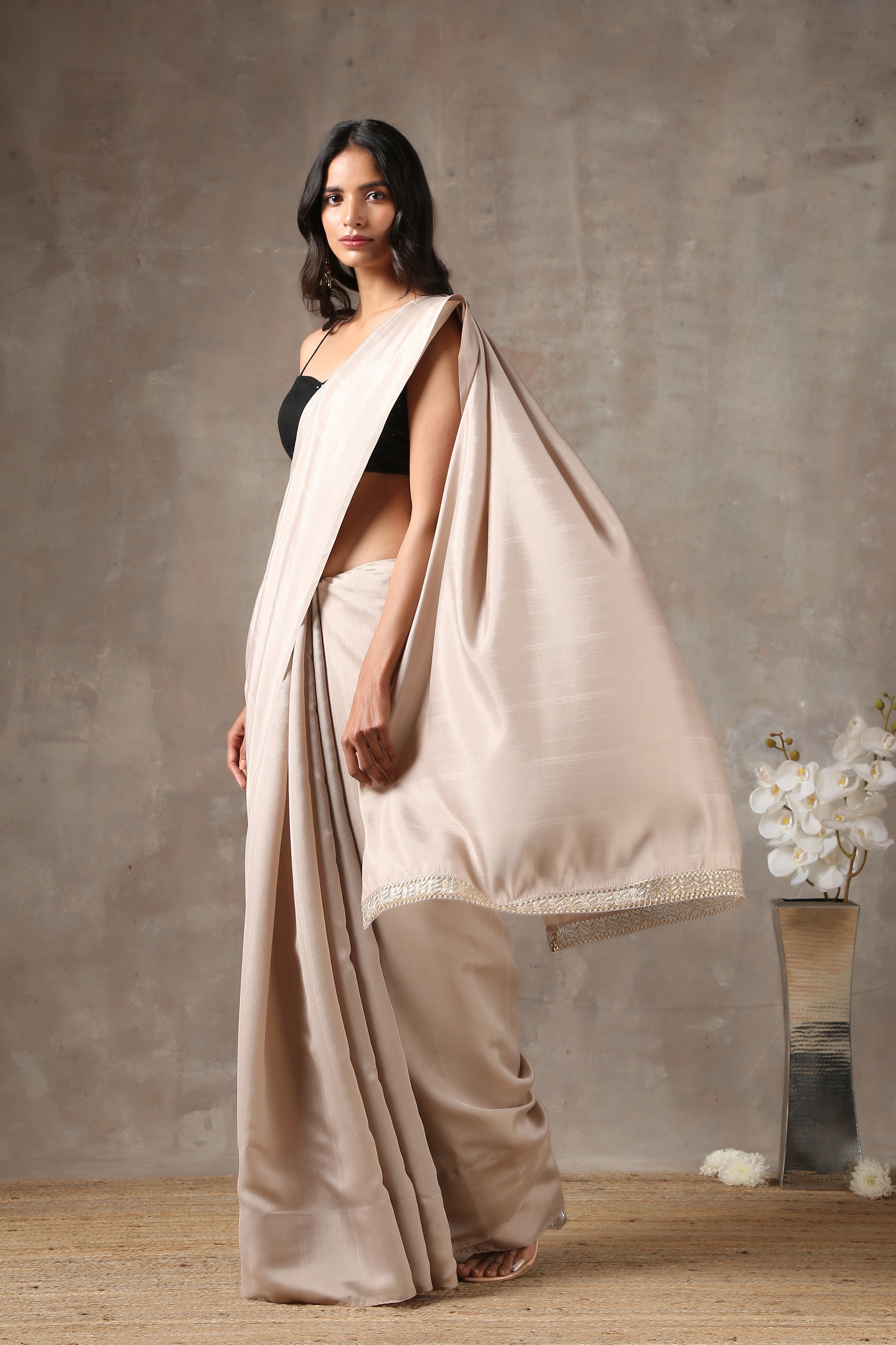 Urban chic saree with lace on edge