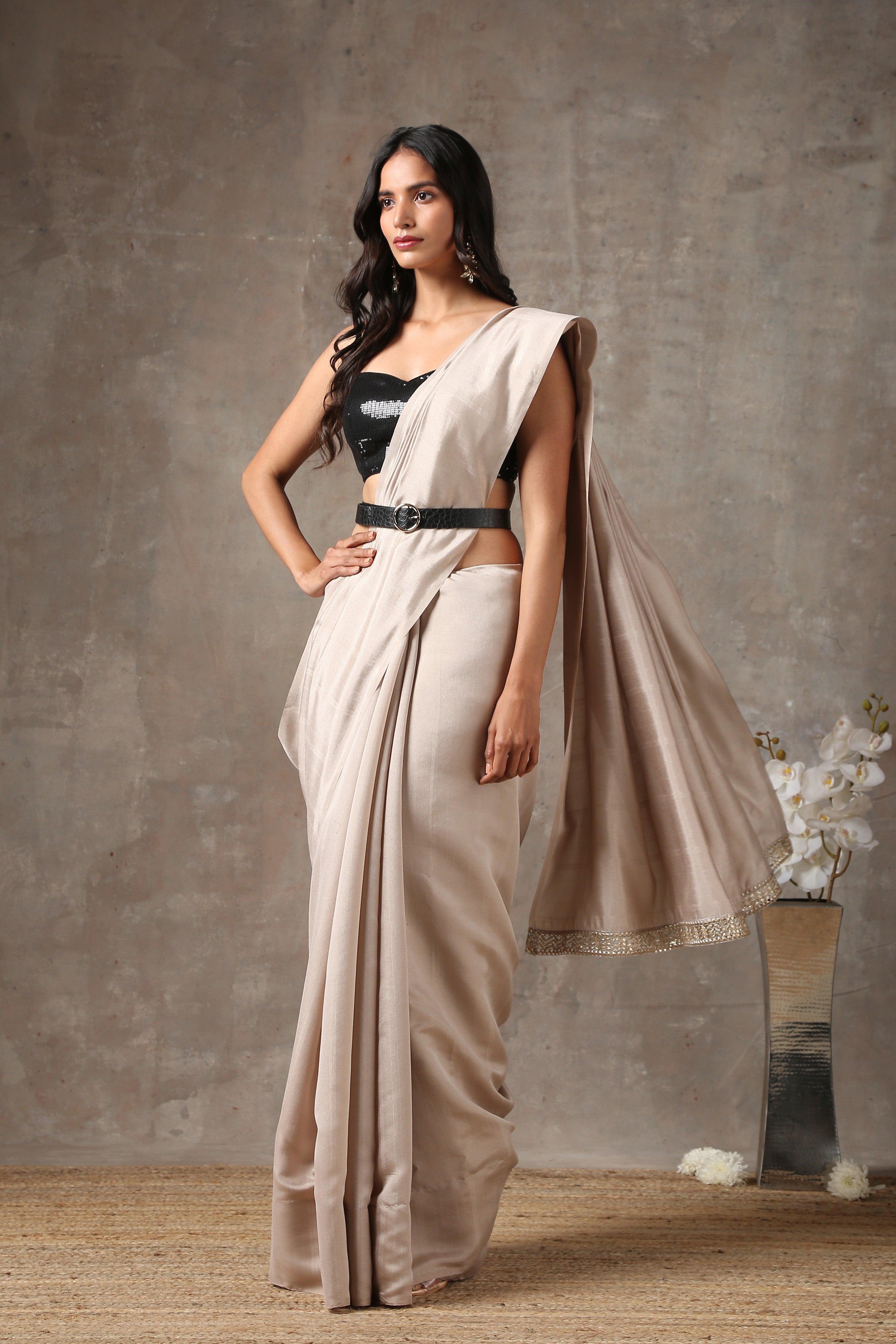 Urban chic saree with lace on edge — view 2