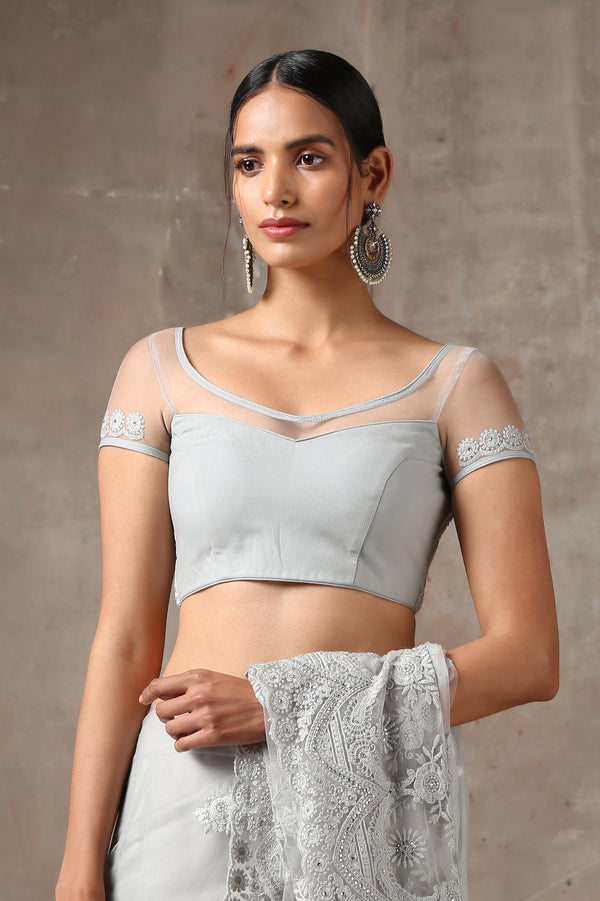 Blouse - Grey Embroidered NET blouse