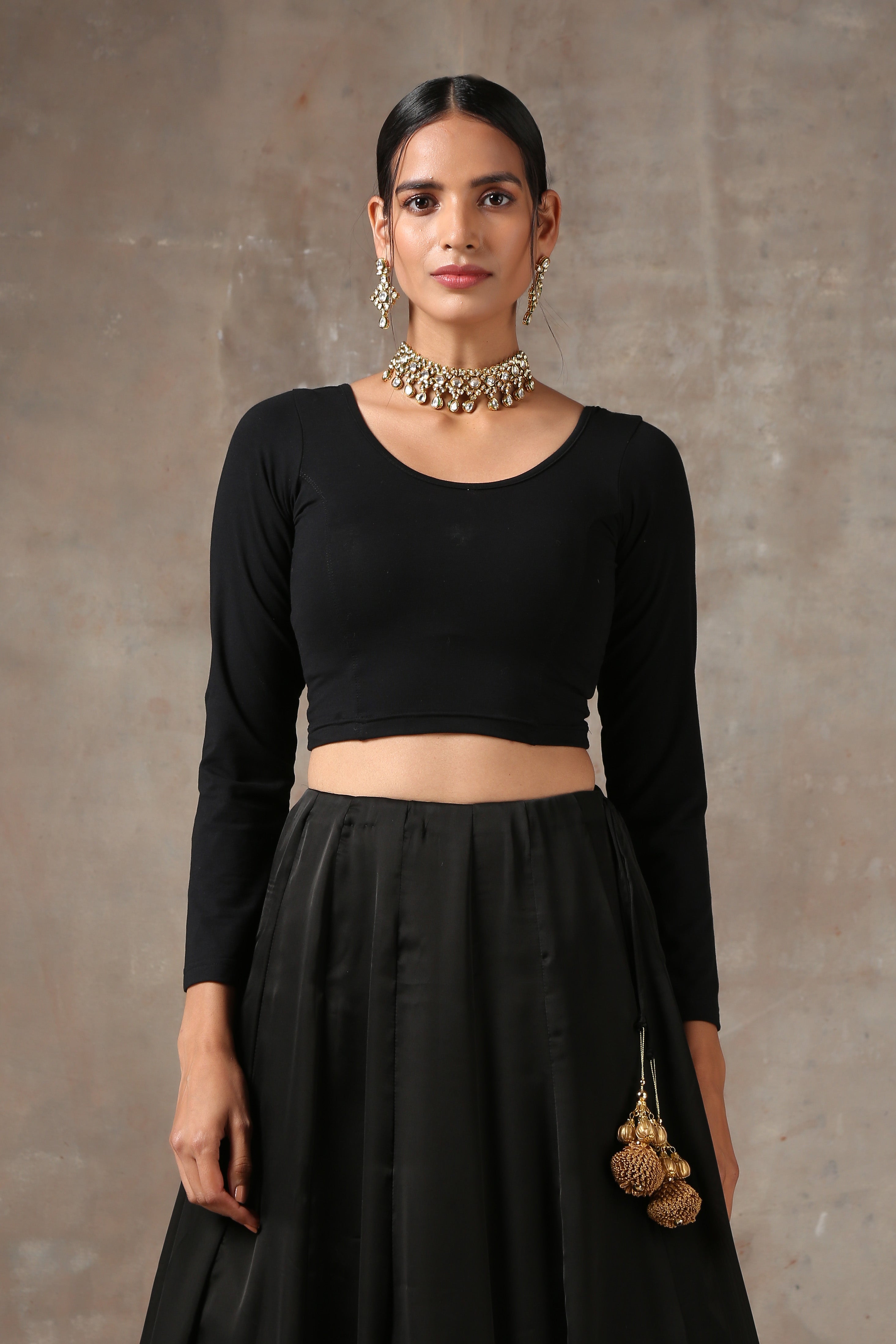 Blouse - Stretchy Black LONG Sleeve Blouse – Swtantra
