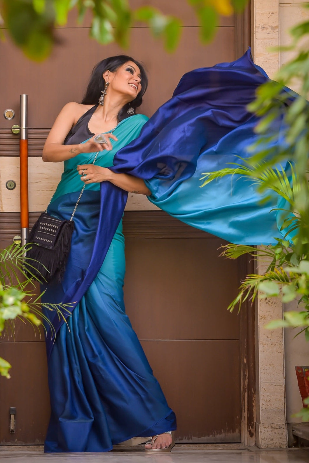 Green & Blue Satin Ombre' Saree