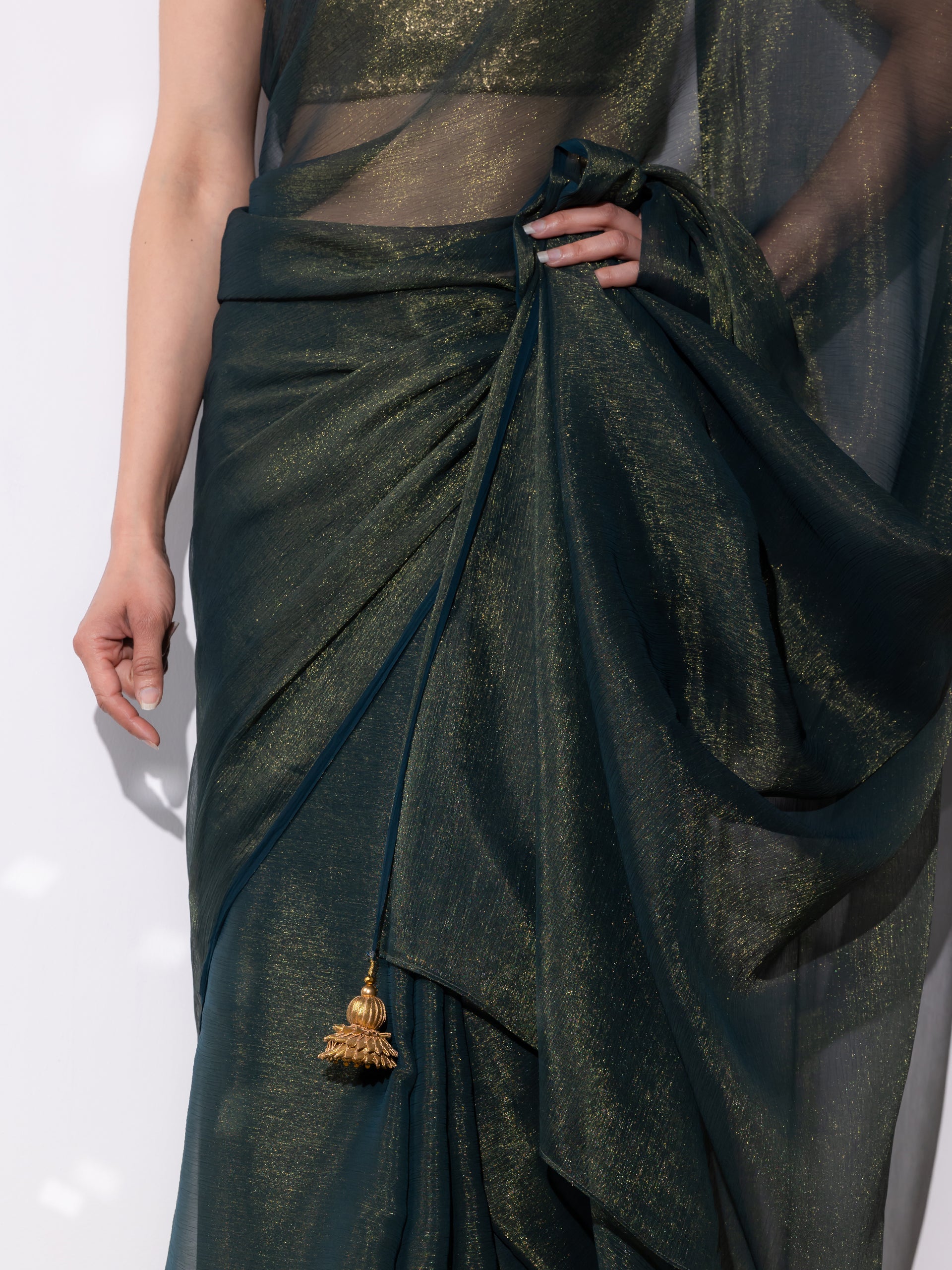 Henna shimmer and shine chiffon saree with pendants — view 2