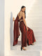 SET I Pre-draped Rosewood Pleated Pant Style Saree + Blouse