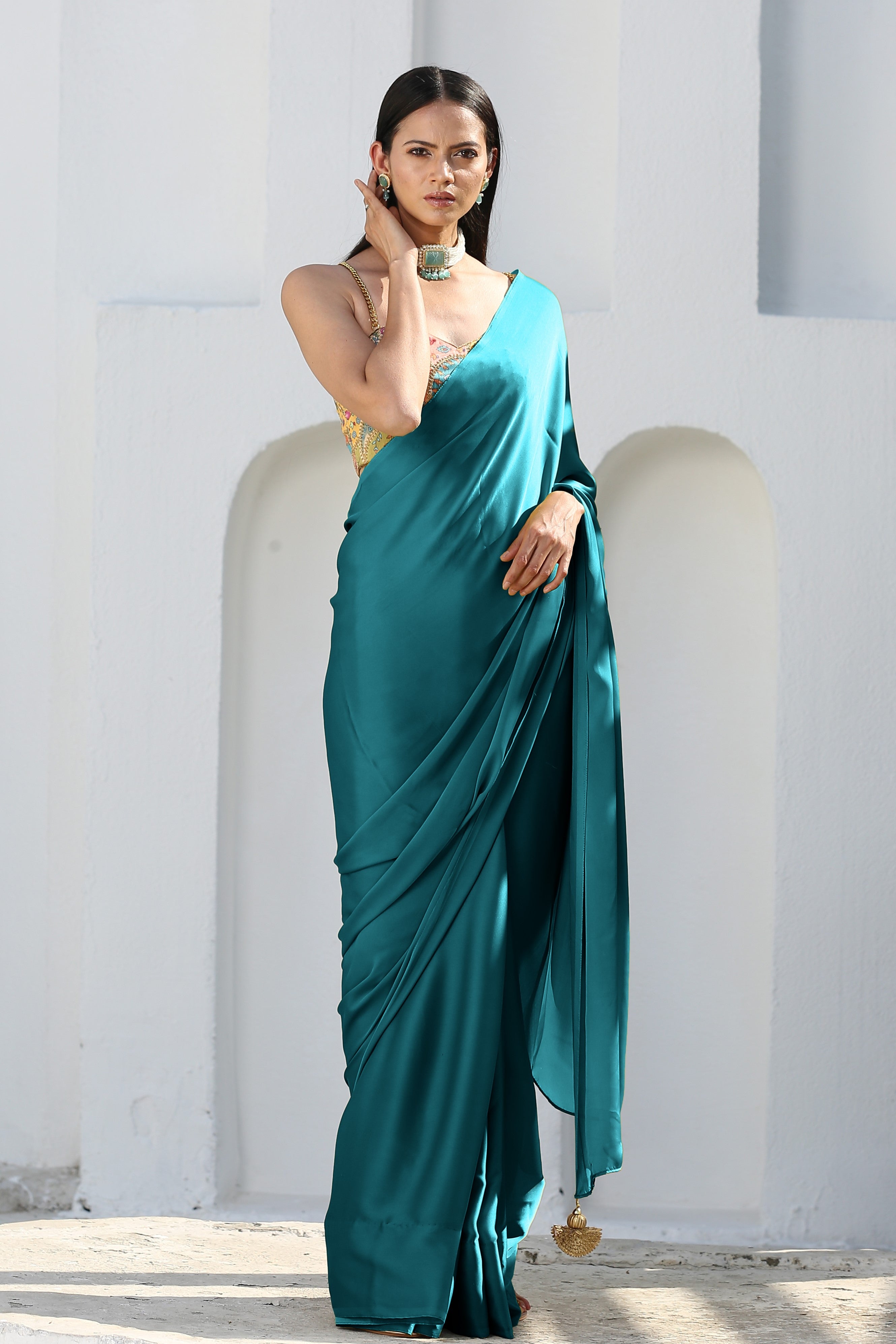Mystic Blue Satin Saree