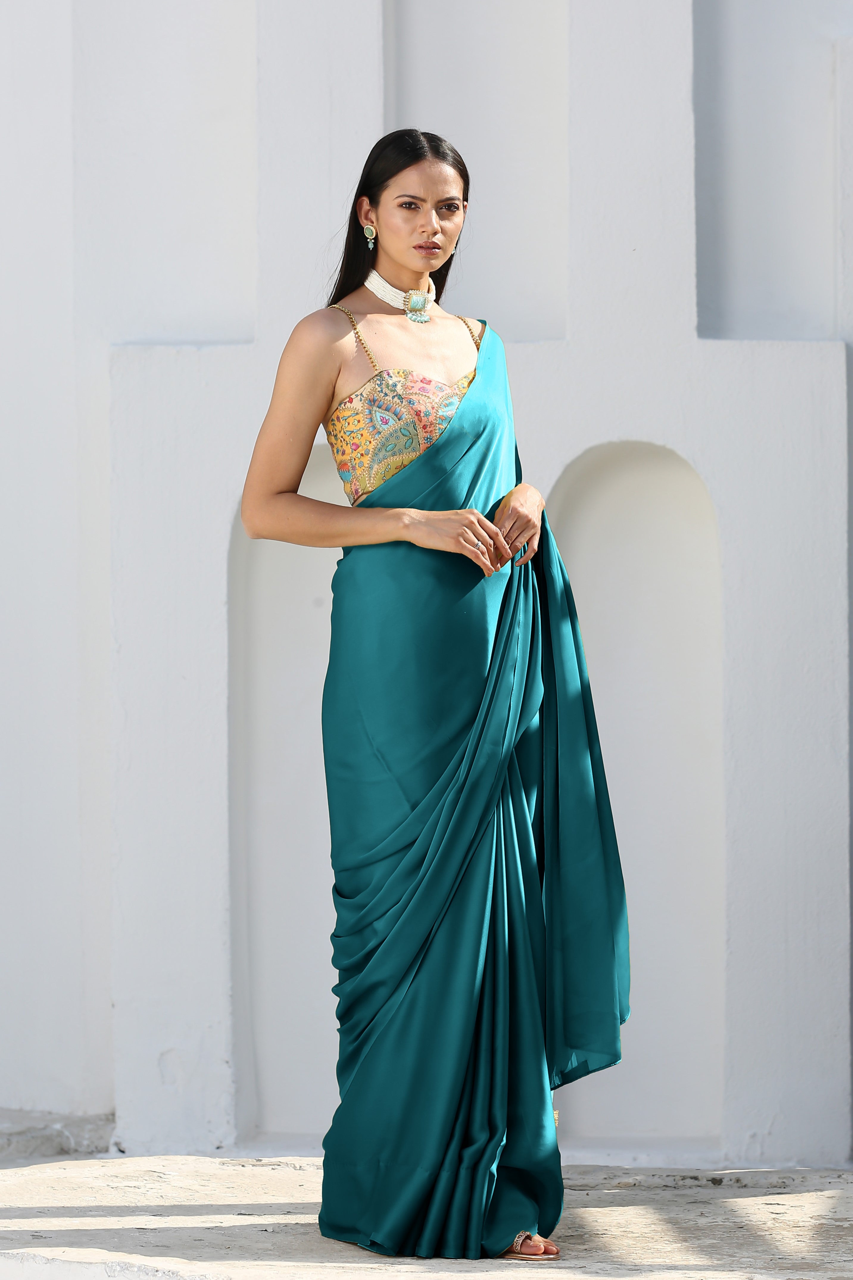 Mystic Blue Satin Saree