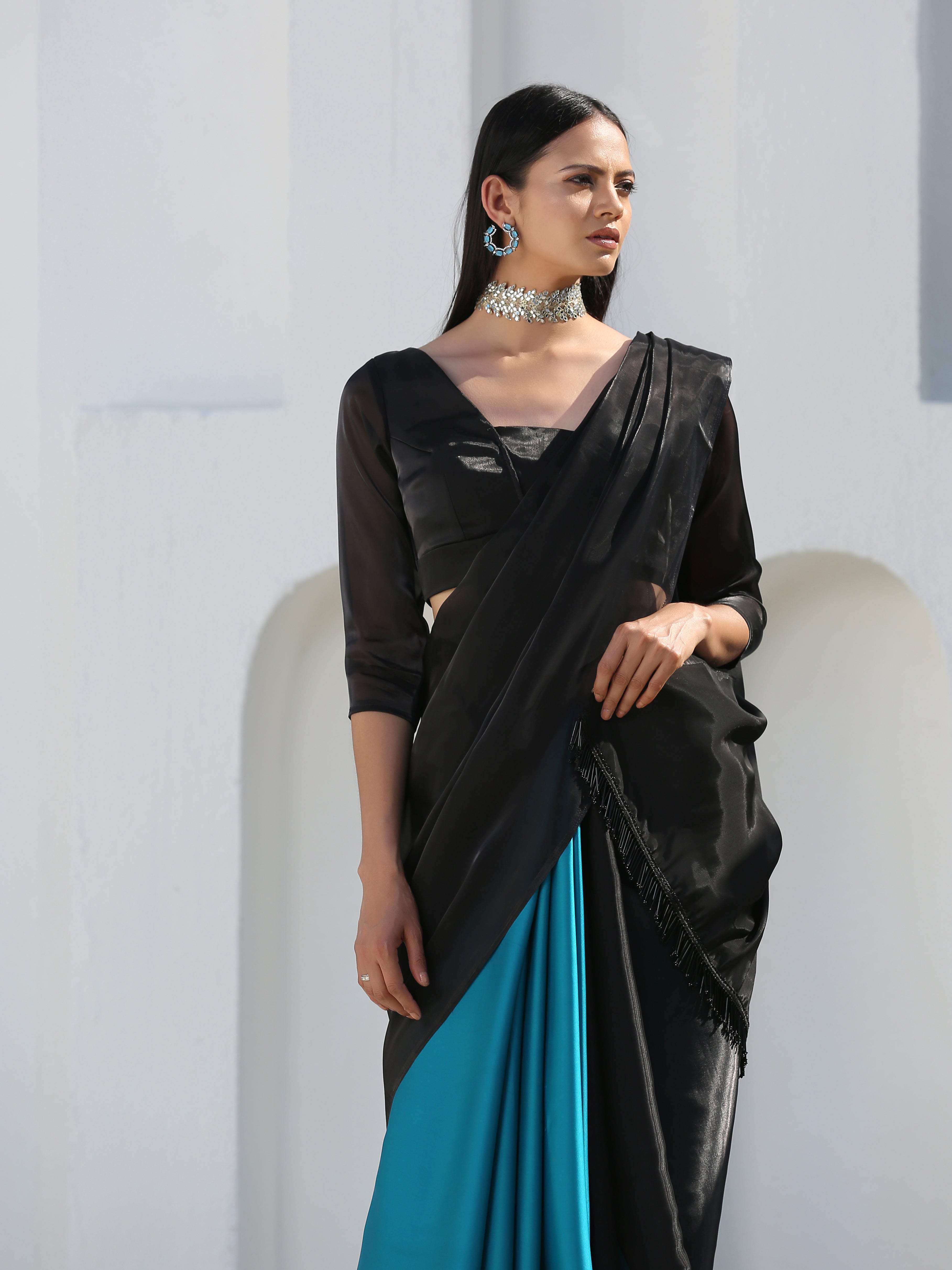 SET | Mystic Blue & Black Saree + Blouse
