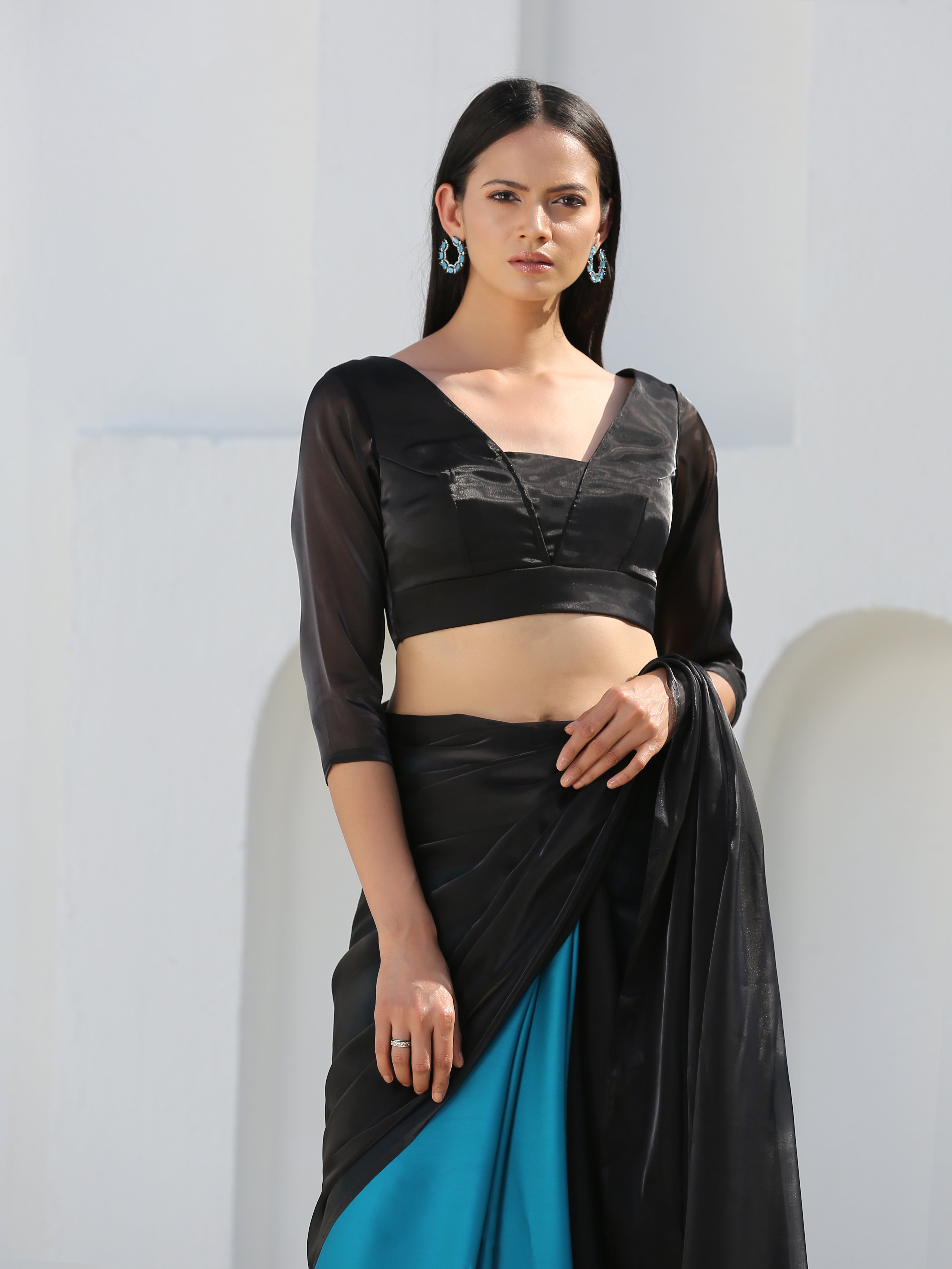 SET | Mystic Blue & Black Saree + Blouse