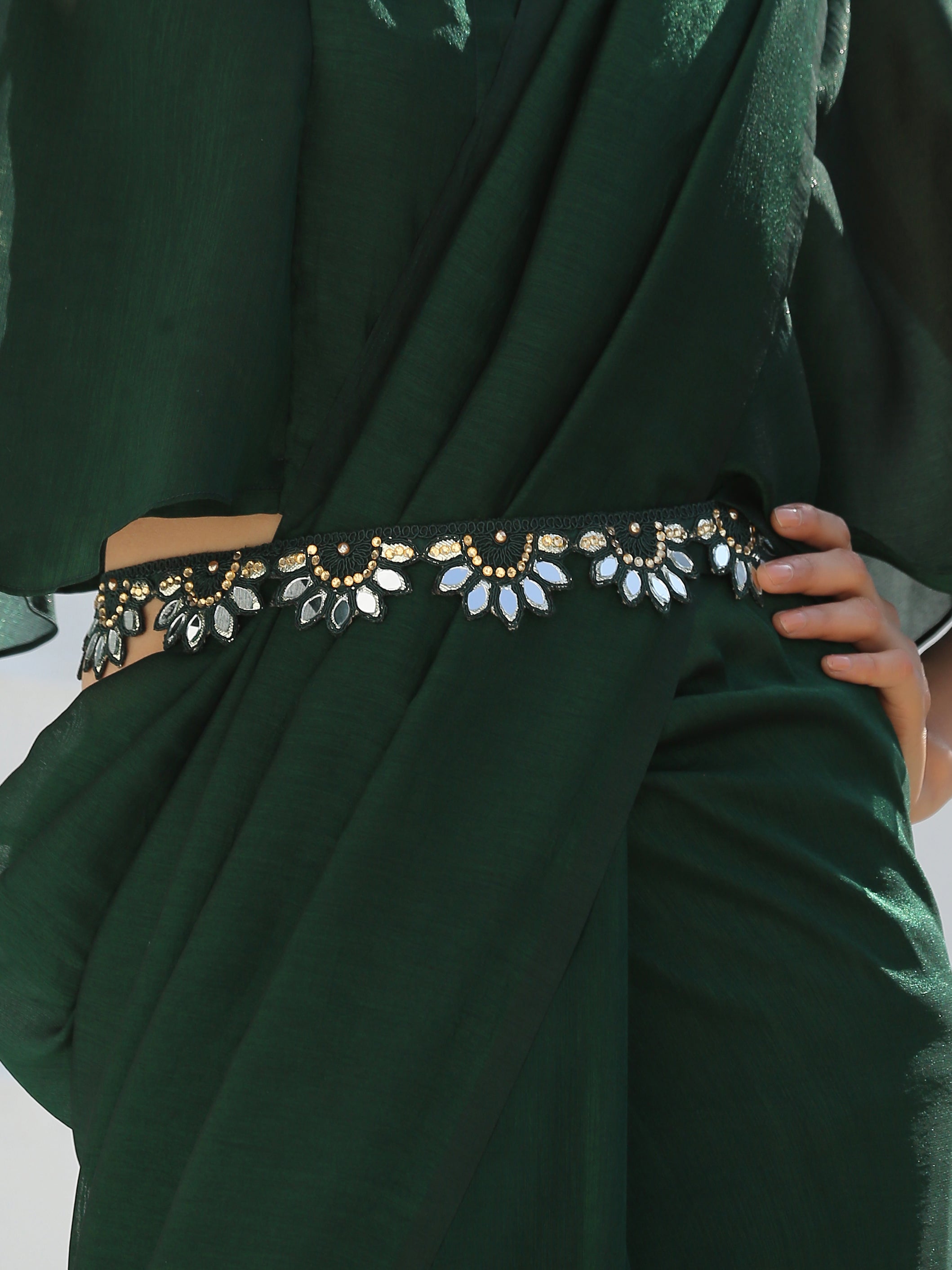 Emerald green floral belt with mirror