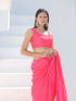SET | Neon Pink Saree with Multicolour Beaded Lace + Blouse + Belt