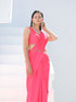 SET | Neon Pink Saree with Multicolour Beaded Lace + Blouse + Belt