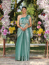 SET | Diamond Green Saree with Silver Lace + Blouse + Belt