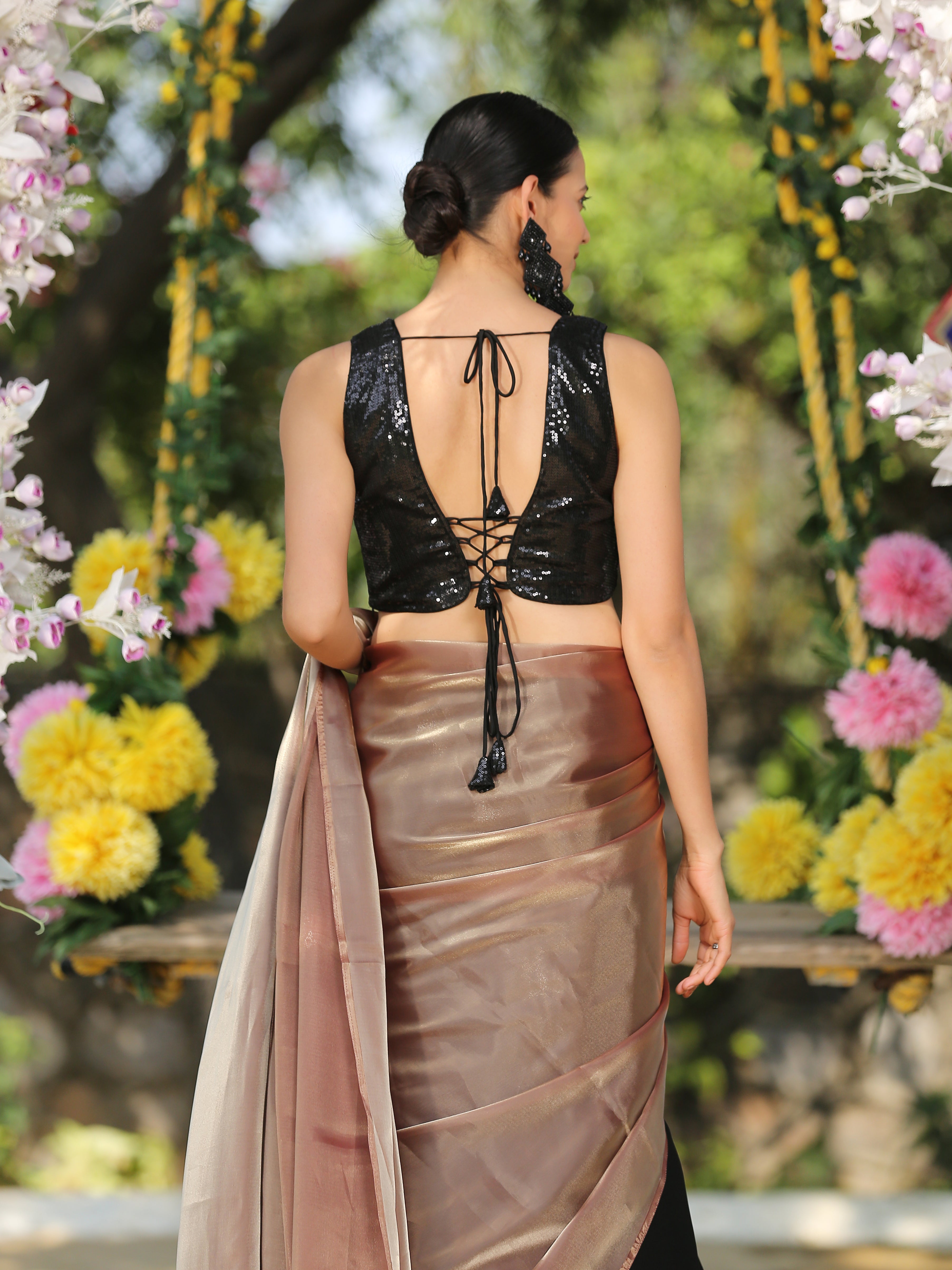 Blouse - Black Sequin Sleeveless U-Neck