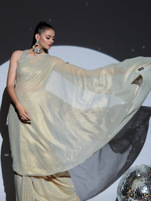 Pistachio Gold Chiffon Saree with Lace