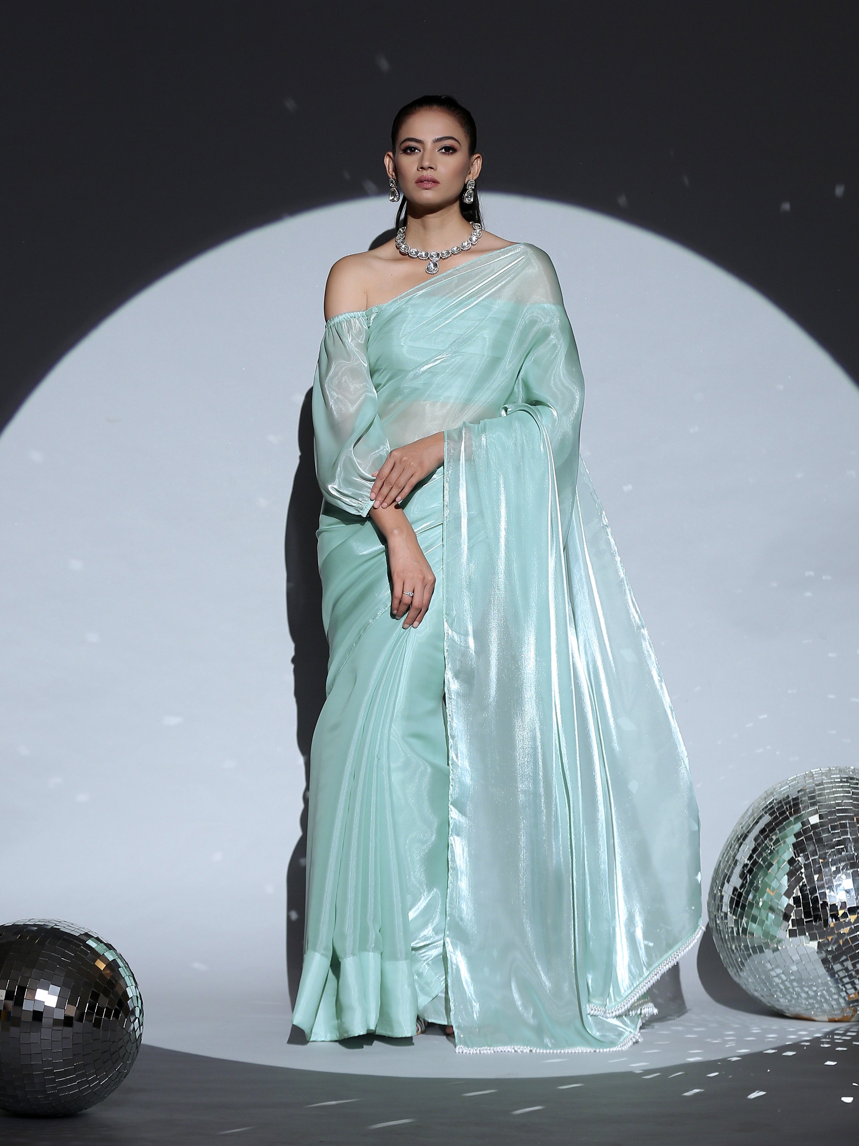 Blue Pearl Organza Saree