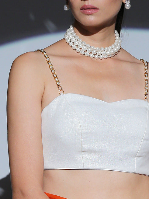 Blouse - Pearl Straps in White Gold