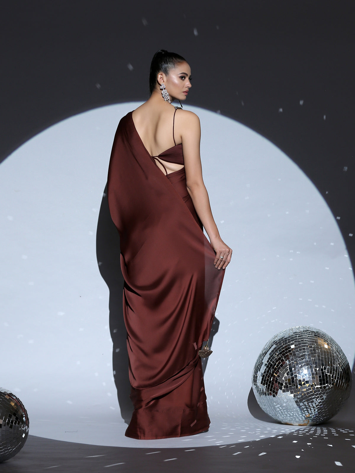 Exotic chocolate blouse with bronze glass straps — view 4