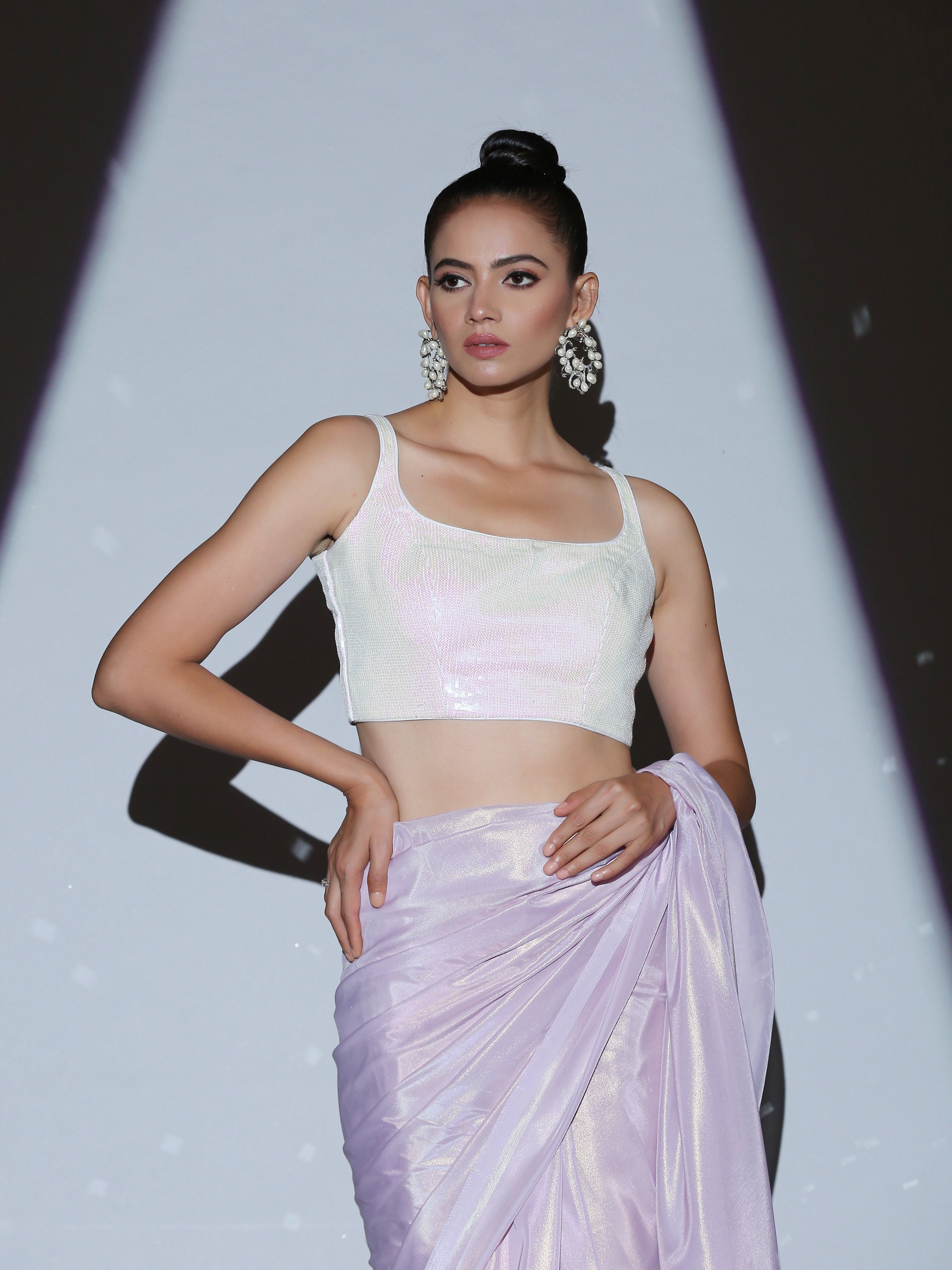 SET | Mauve Gold Cosmic Organza Saree + Irridecent Blouse + Belt