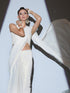 White Gold Chiffon Saree with Cowrie Lace