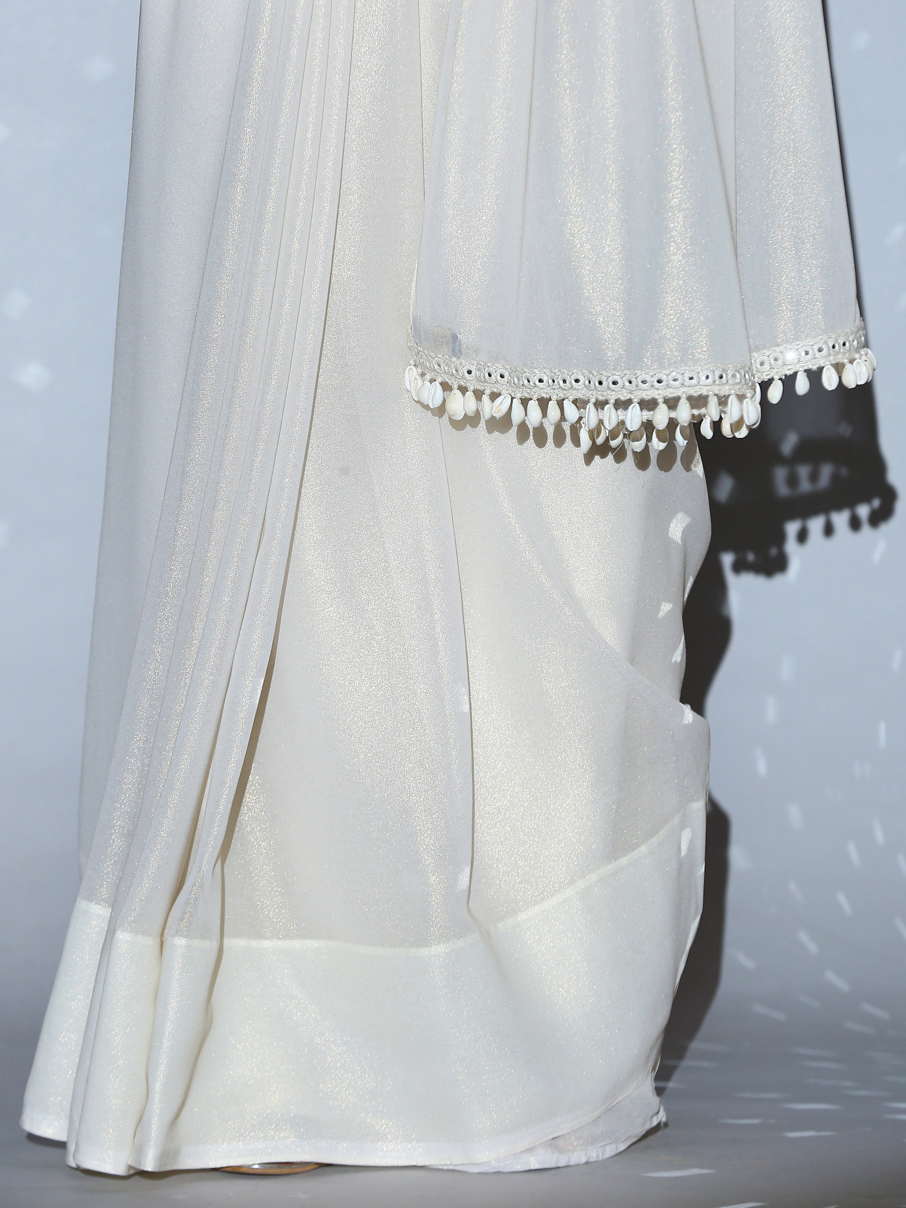 White Gold Chiffon Saree with Cowrie Lace