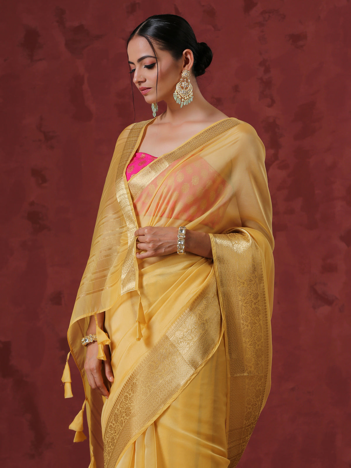 Tuscan sun organza saree with border — view 4