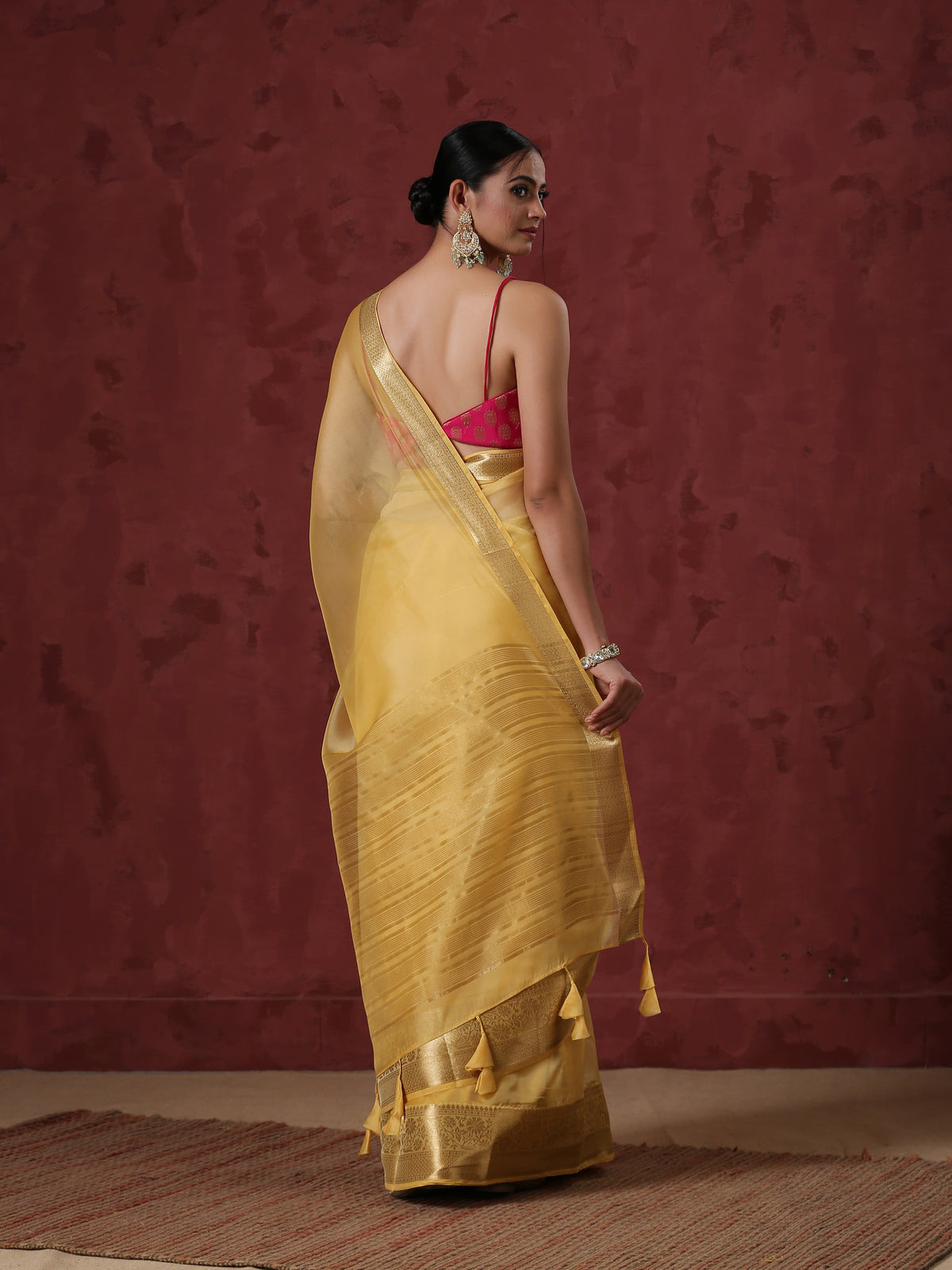 Tuscan sun organza saree with border — view 3