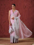 Ornate Pink Embroidered Organza Saree with Silver Border