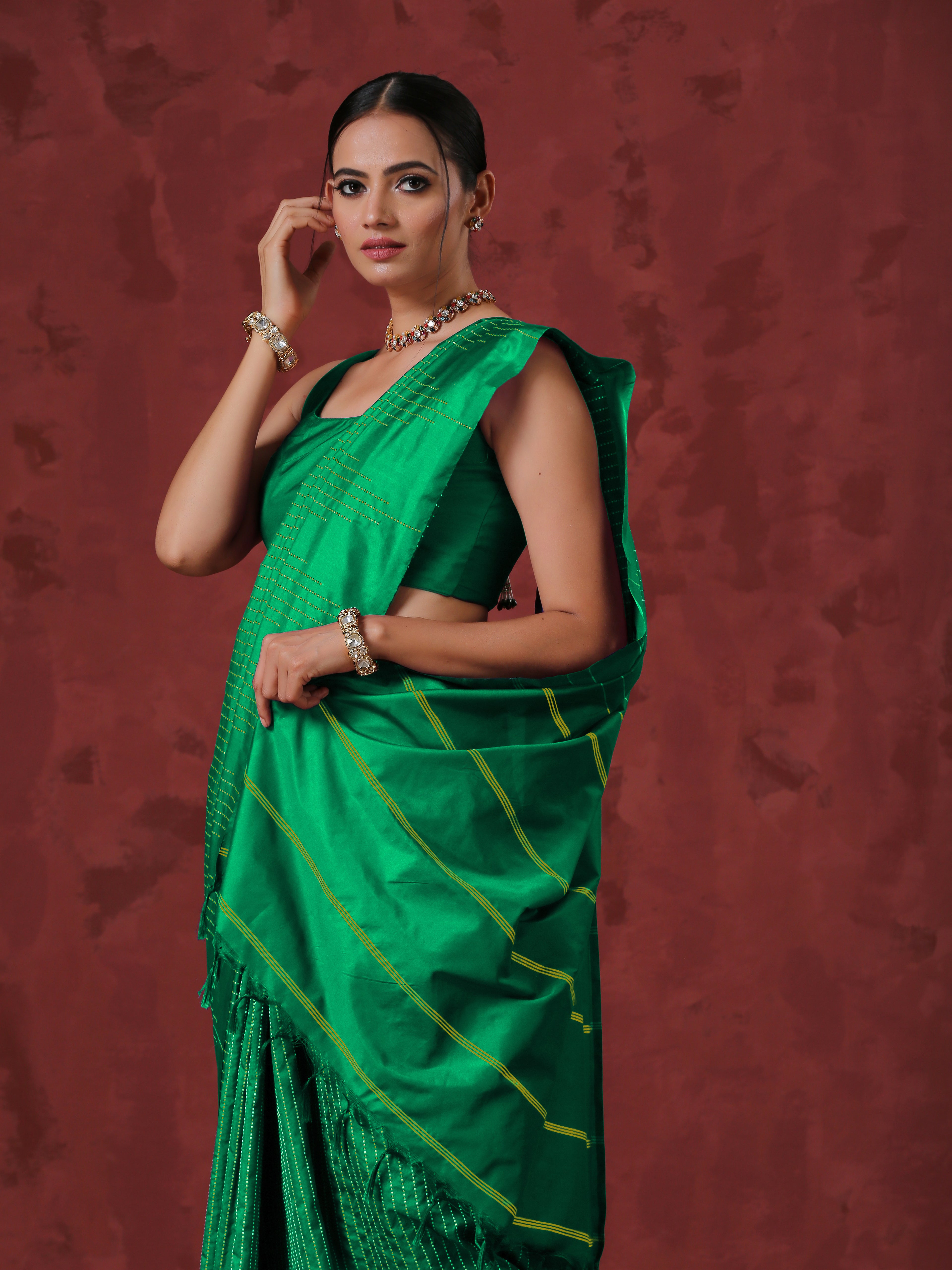 Silk Temple Green Saree