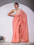 Chevron Pink Organza Saree with Cowrie Lace and Blouse Fabric