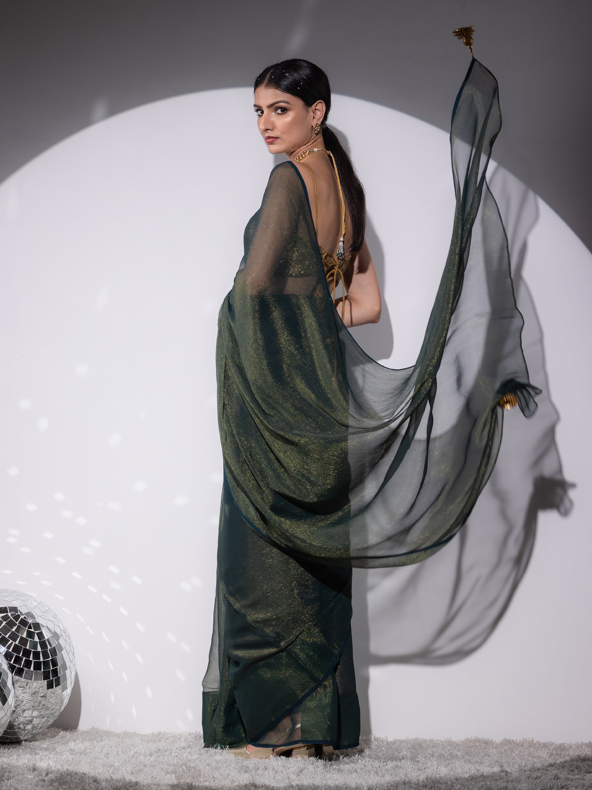 Henna shimmer and shine chiffon saree with pendants — view 3