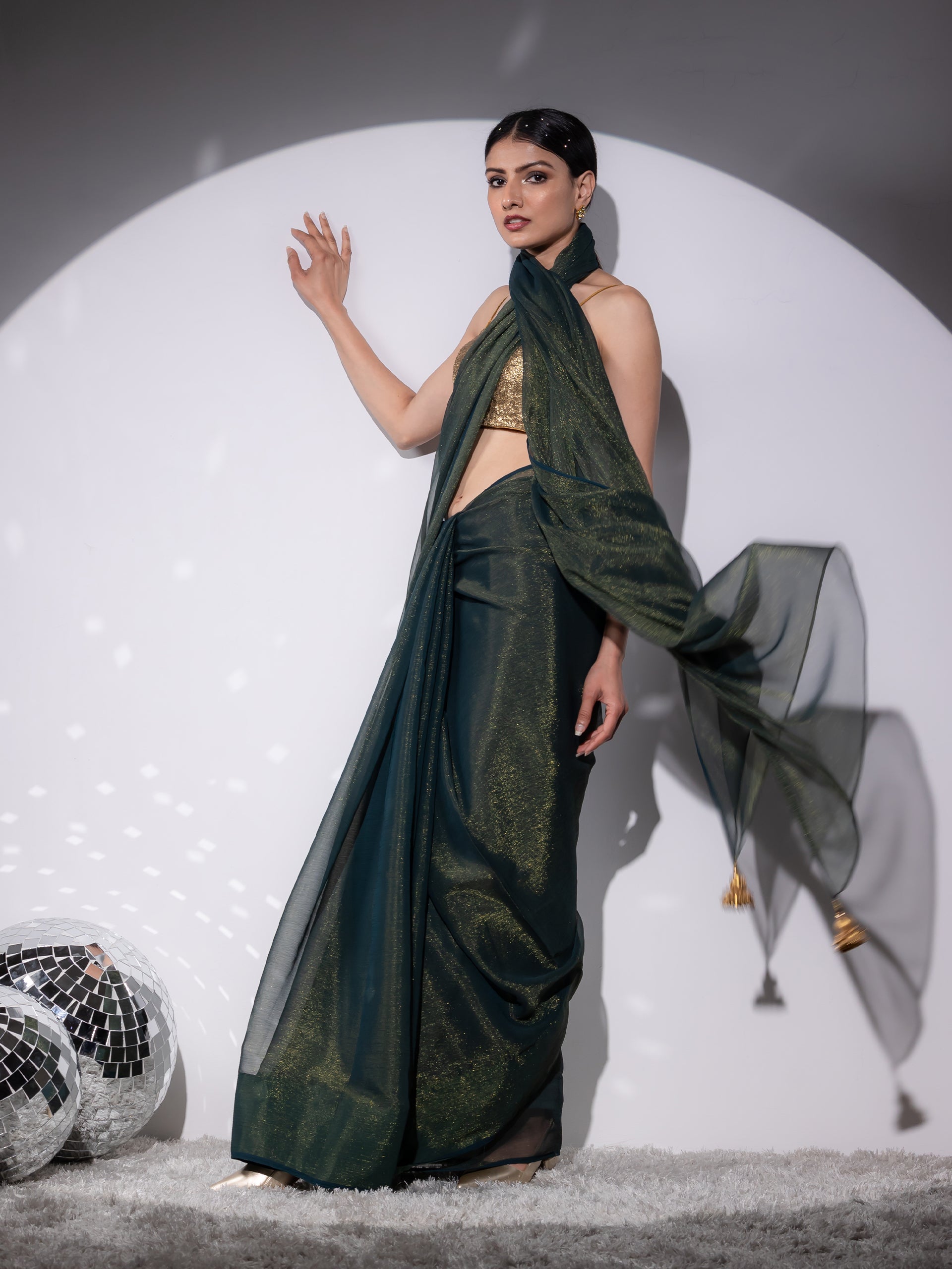 Henna shimmer and shine chiffon saree with pendants — view 6