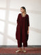 Women's Burgundy Velvet Kurta with Mirror Lace and Pants 2 Piece Set | Straight Fit, V Neck, 3/4 Sleeves, Pants, Festive Wear, (Velvet)