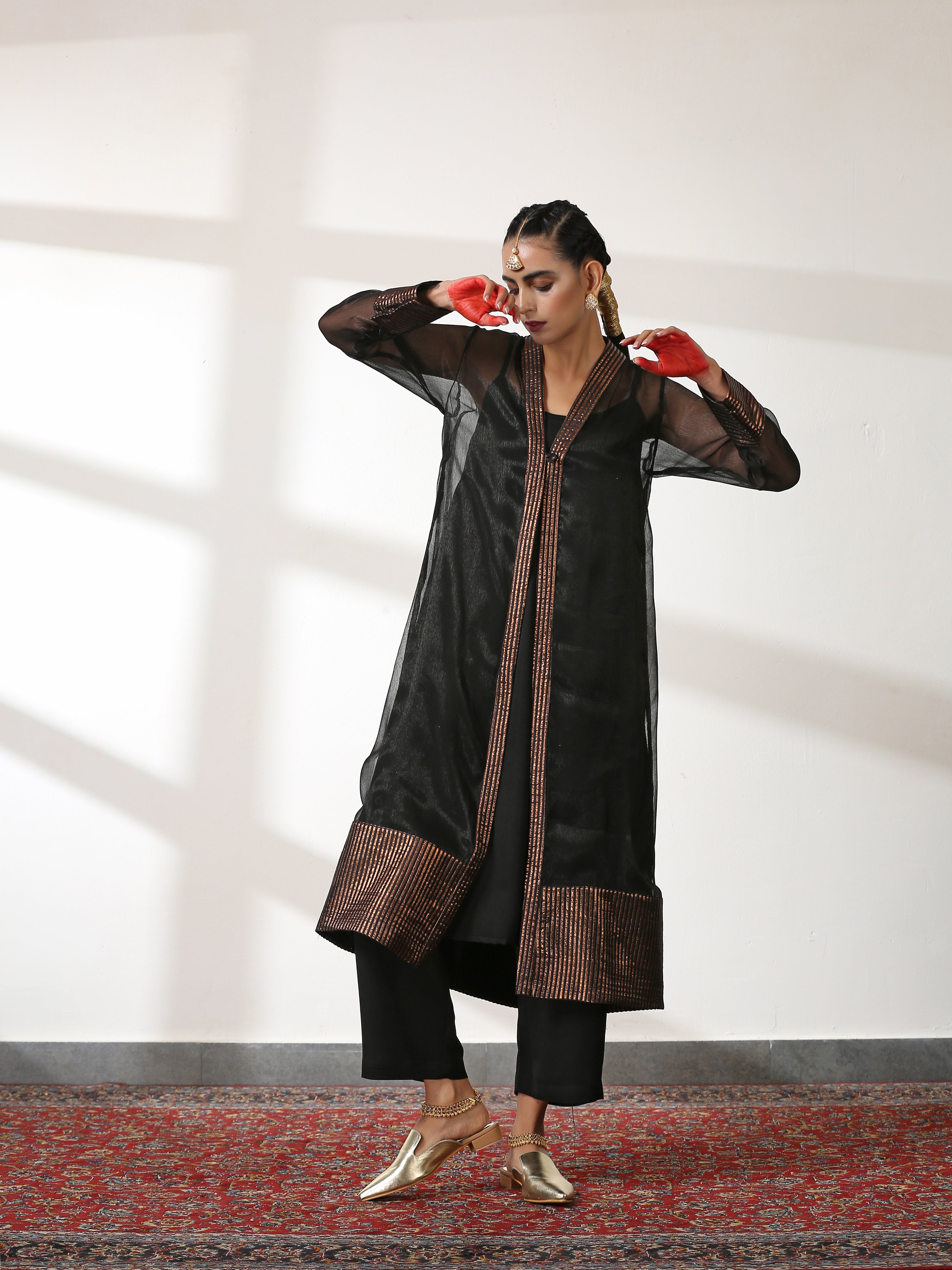 Women's Rule the World Co-Ordinate Top with Pants and Jacket 3 Piece Set | Straight Fit, Round Neck, Sleeveless, Pants, Festive Wear, (Satin)