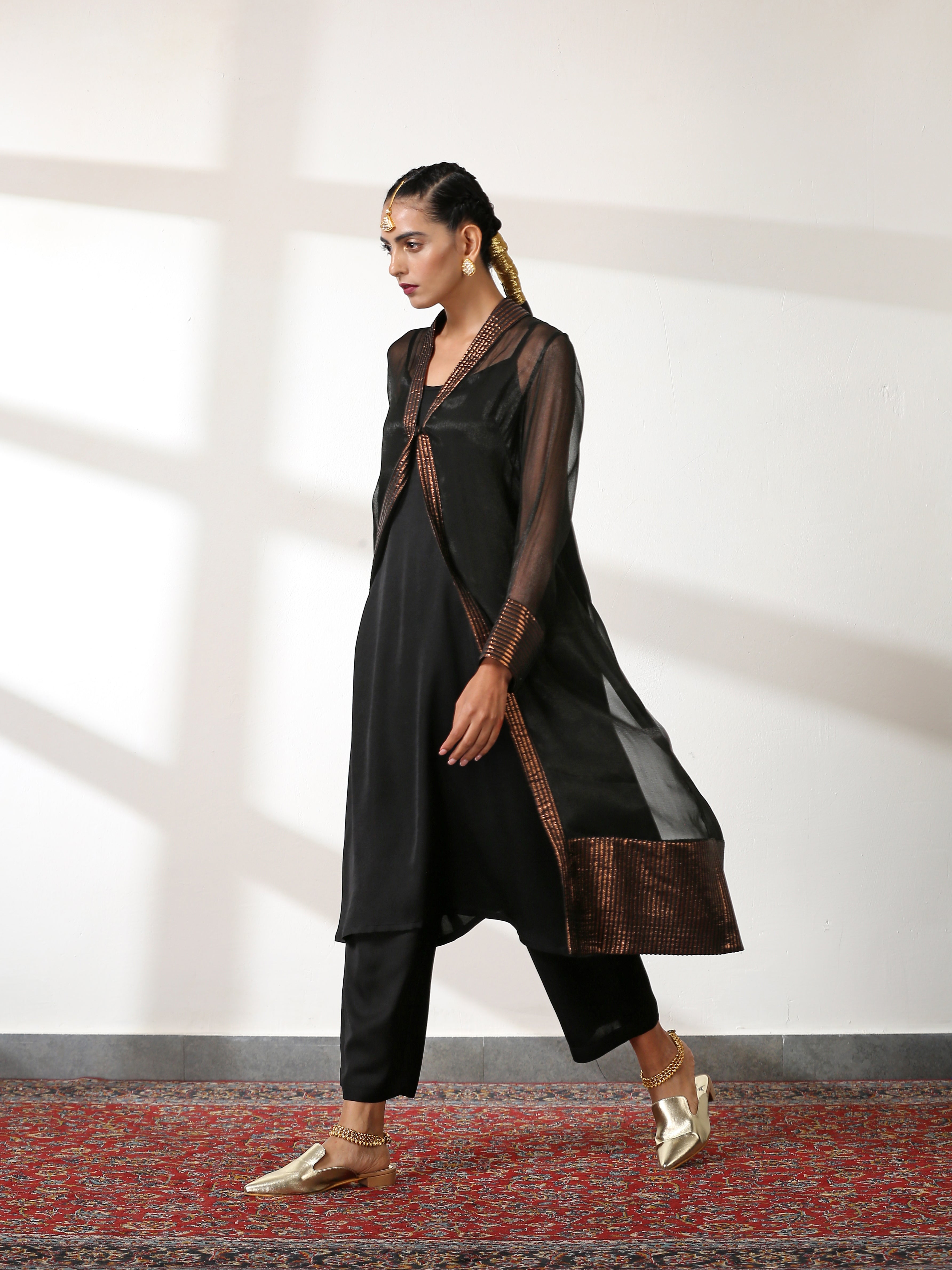 Women's Rule the World Co-Ordinate Top with Pants and Jacket 3 Piece Set | Straight Fit, Round Neck, Sleeveless, Pants, Festive Wear, (Satin)