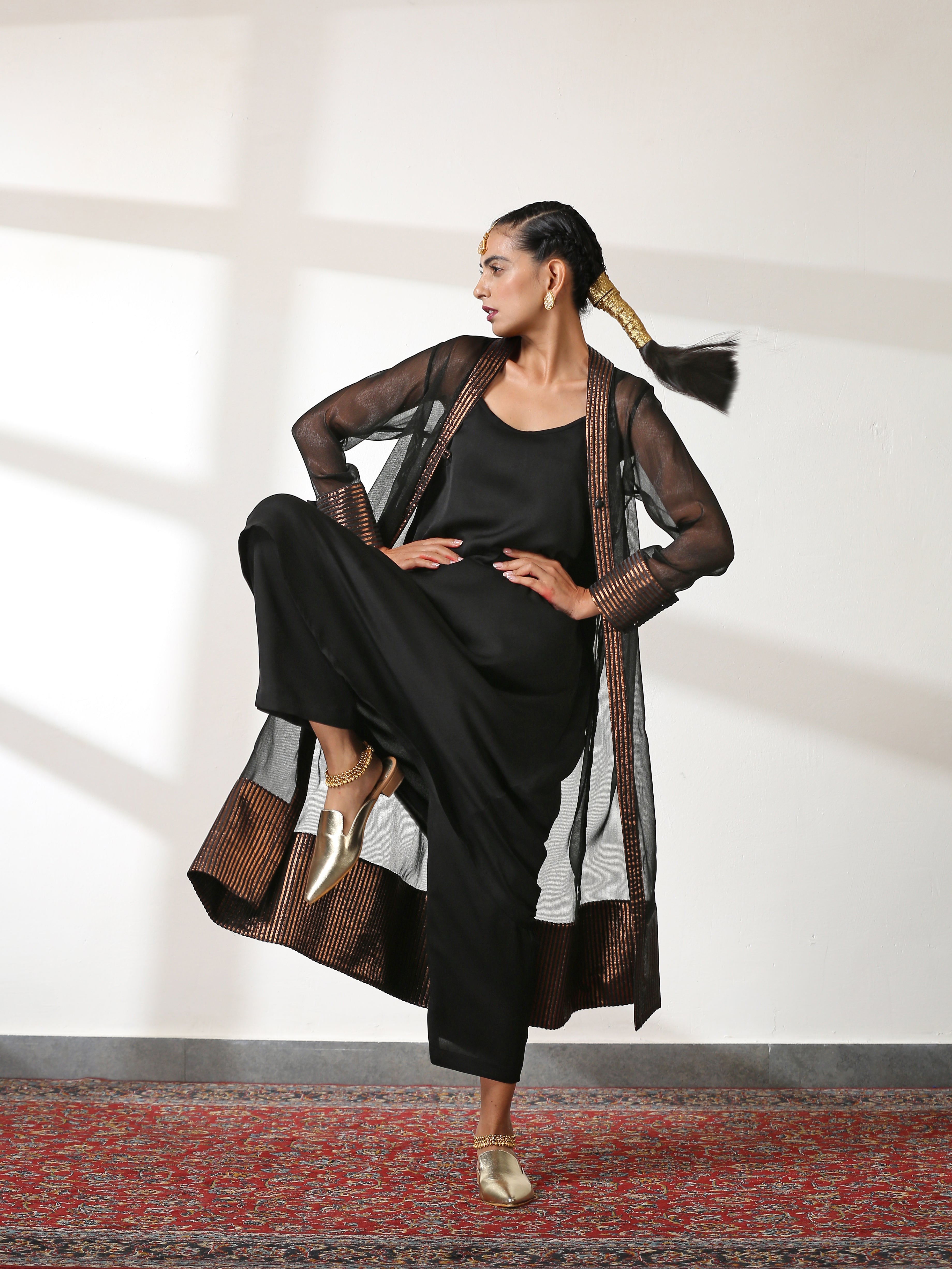 Women's Rule the World Co-Ordinate Top with Pants and Jacket 3 Piece Set | Straight Fit, Round Neck, Sleeveless, Pants, Festive Wear, (Satin)